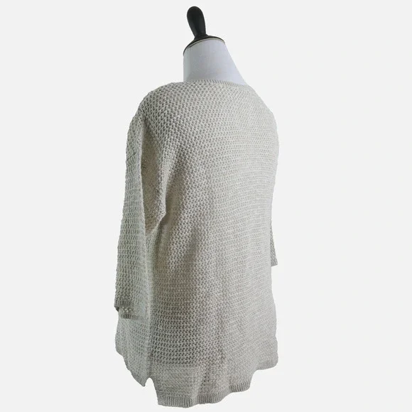 J Jill Size L Linen Blend Open Knit Sweater 3/4 Sleeve Pullover Cream - Picture 3 of 9